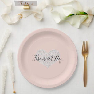Blush Pink Diamonds Heart Paper Plate