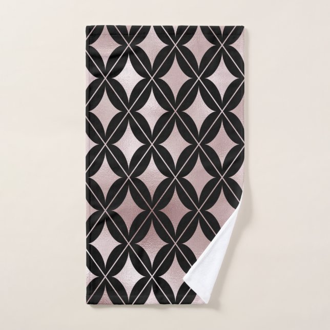 Blush Pink Diamonds on Black Hand Towel (Hand Towel)
