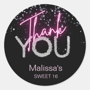 Blush Pink Diamonds Sweet 16 Sixteen Thank You Classic Round Sticker