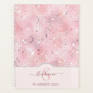 Blush Pink Disco Ball Mosaic Monogram Planner