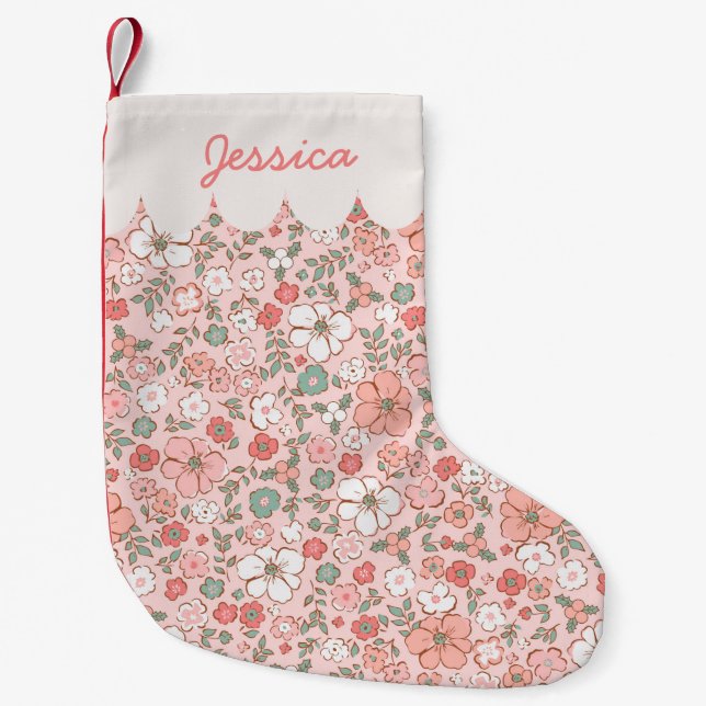 Blush Pink Ditsy Floral Personalised Small Christmas Stocking (Front)