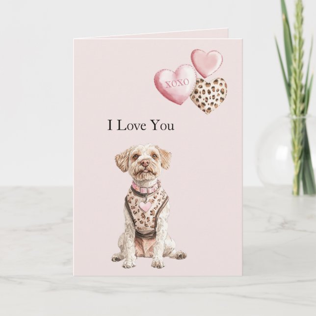 Blush Pink Dog Hearts Love Card (Front)