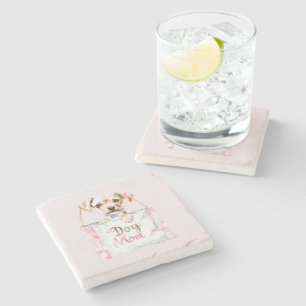 Blush Pink Dog Mom Bag Stone Coaster