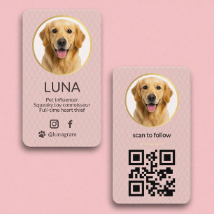 Blush Pink Dog Pet Photo Social Media QR Code Business Card
