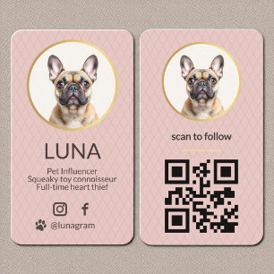 Blush Pink Dog Pet Photo Social Media QR Code Business Card