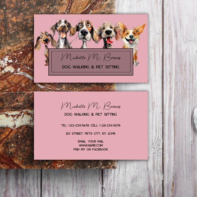 Blush Pink Dog Walker Sitter Modern Professional  Business Card (Creator Uploaded)
