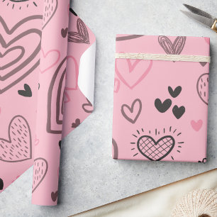Blush Pink Doodle Hearts Valentine's Day Wrapping Paper