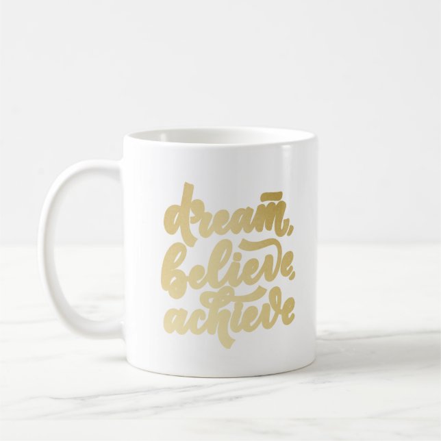  Blush Pink Dream Believe Achieve  Motivational Pl Coffee Mug (Left)
