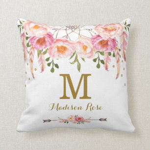 Blush Pink Dreamcatcher Monogram Nursery Decor Cushion