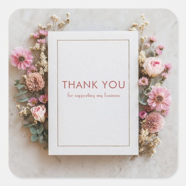 Blush Pink Dried Floral Rose Rustic Gold Frame Square Sticker (Front)