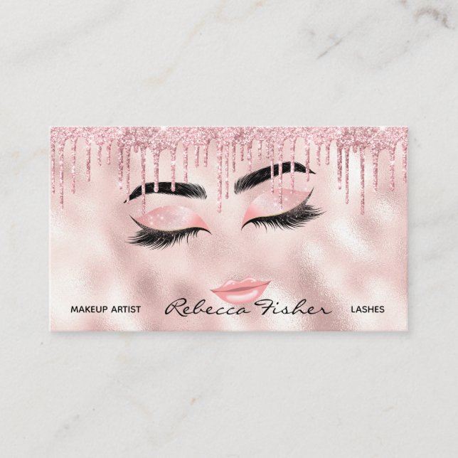 Blush Pink Drip Lashes Beauty Appointment Card (Front)
