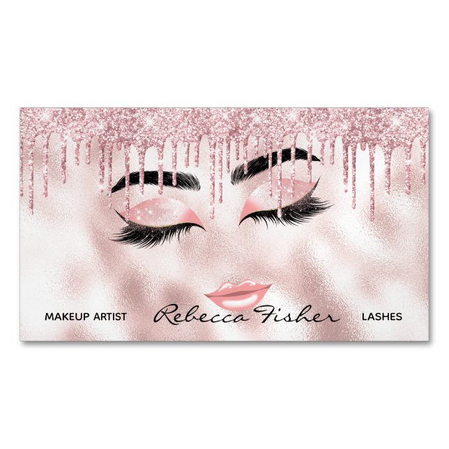 Blush Pink Drip Lashes Beauty Magnet Card  (Front)