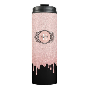 Blush Pink Dripping glitter Monogram Name Thermal Tumbler