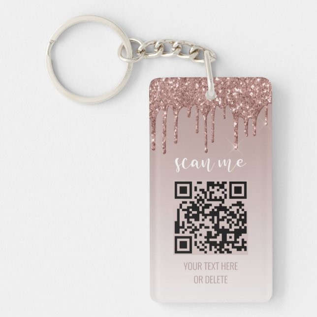 Blush Pink Dripping Glitter QR Code Business Key Ring (Front)