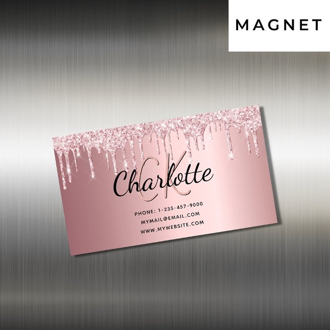 Blush pink drips elegant monogram 	Magnetic business card (Creator Uploaded)