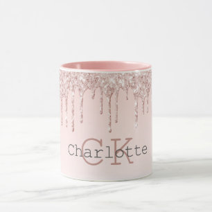 Blush pink drips monogram initials mug