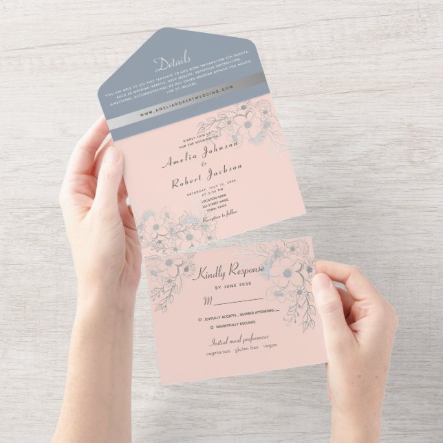 Blush Pink & Dusty Blue All-In-One Invite (Tearaway)