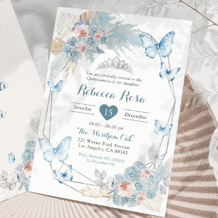 Blush Pink Dusty Blue Butterfly Royal Quinceañera Invitation