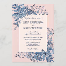 Blush Pink, Dusty Blue Floral Watercolor Wedding