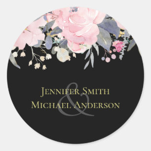 Blush Pink Dusty Blue Floral Wedding Budget Classic Round Sticker
