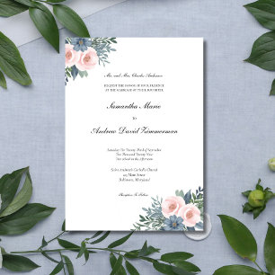 Blush Pink Dusty Blue Formal Elegant Wedding Invitation