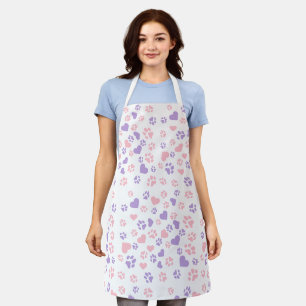 Blush Pink & Dusty Lavender Heart & Cat Paw Print Apron