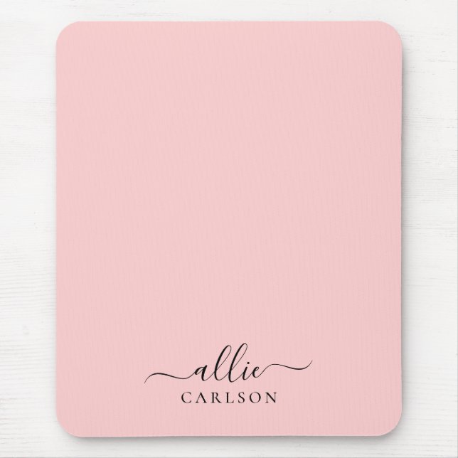 Blush Pink Dusty Pink Modern Minimalist Name Mouse Mat (Front)