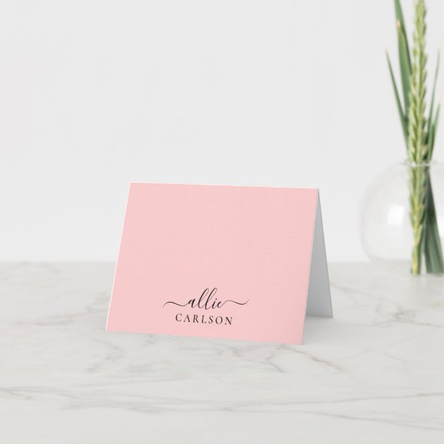 Blush Pink Dusty Pink Modern Minimalist Name Thank You Card (Front)
