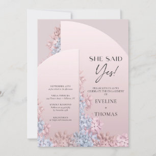 Blush pink dusty rose dusty blue arch she said yes invitation