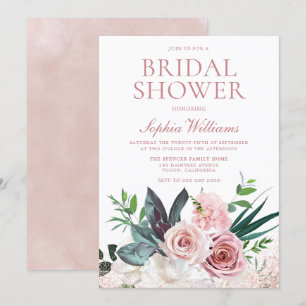 Blush Pink & Dusty Rose Floral Bridal Shower Invitation