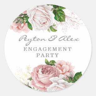 Blush Pink Dusty Rose Floral Engagement Party Classic Round Sticker