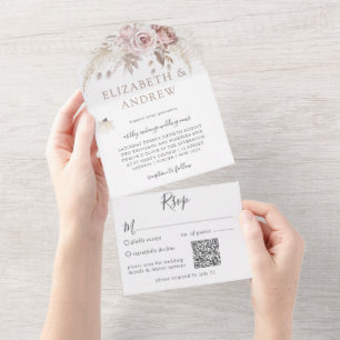 Blush Pink Dusty Rose Floral QR Code All in One All In One Invitation