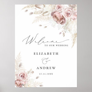 Blush Pink Dusty Rose Floral Wedding Welcome Poster
