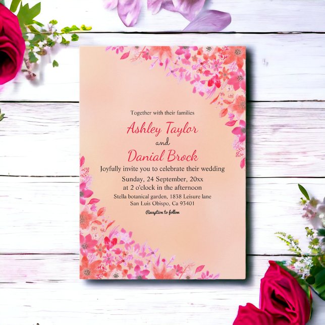 Blush Pink Dusty Rose Spring Boho Floral Wedding Invitation (Creator Uploaded)