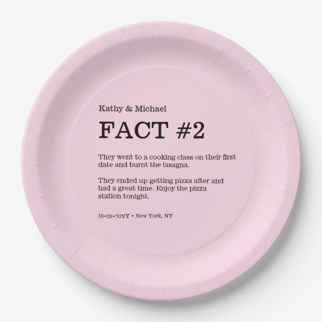 Blush pink dusty rose Wedding couple Fact  Paper Plate (Front)