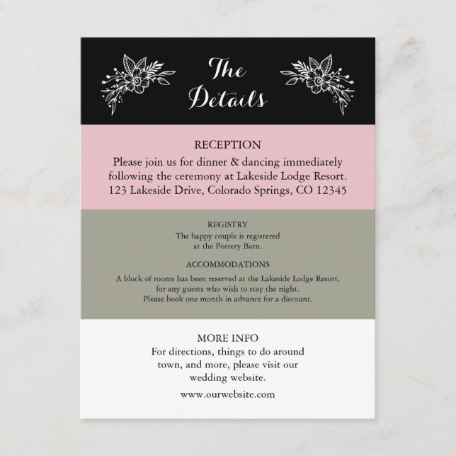 Blush Pink Dusty Sage Green Wedding Enclosure Card (Front)