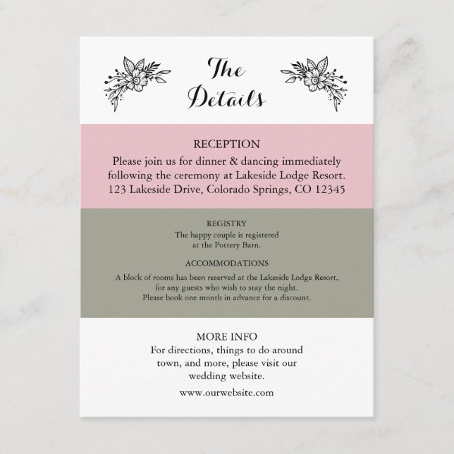 Blush Pink Dusty Sage Green Wedding Enclosure Card (Front)