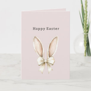 Blush Pink Easter Bunny Ears Bow Card