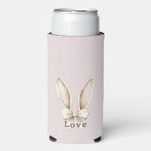 Blush Pink Easter Bunny Ears Bow Love Seltzer Can Cooler