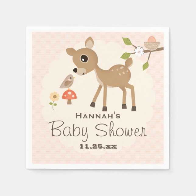 BLush Pink Egg Woodland Deer Baby Shower Napkin (Front)