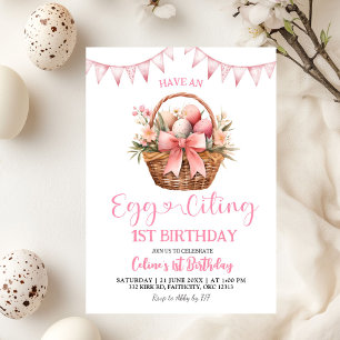 Blush Pink Eggciting Birthday Invitation