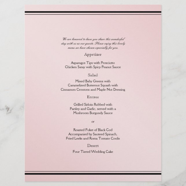 Blush Pink Elegance Wedding Menu (Front)
