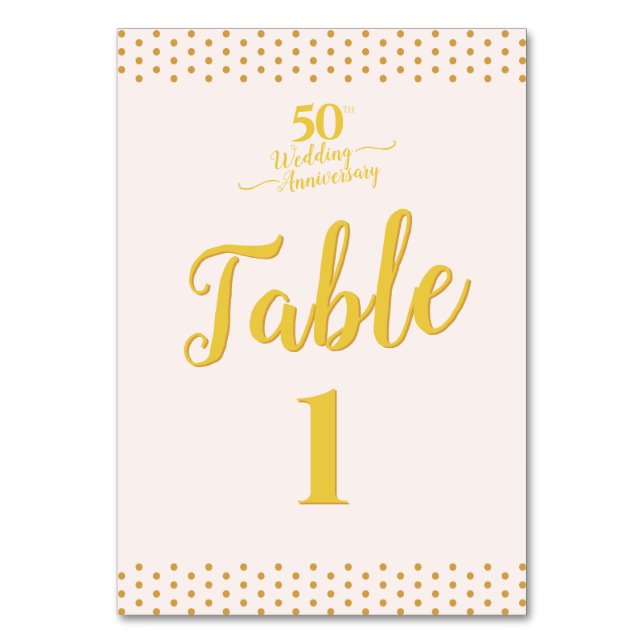 Blush Pink Elegant 50th Wedding Anniversary Table Number (Front)