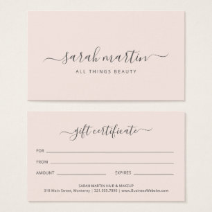 Blush Pink Elegant Beauty Salon Gift Certificate