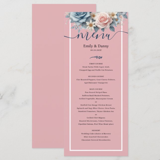 Blush Pink Elegant  Botanical Wedding Menu (Front/Back)