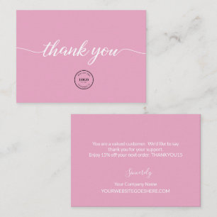 Blush Pink Elegant Business logo thank you script Card