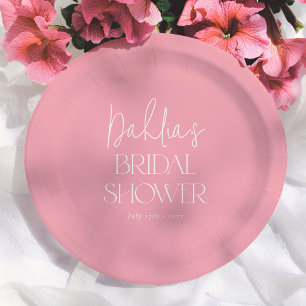 Blush Pink Elegant Calligraphy Bridal Shower Paper Plate