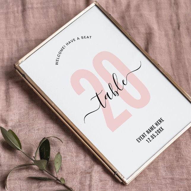 Blush Pink Elegant Calligraphy Table Number Sign (Creator Uploaded)
