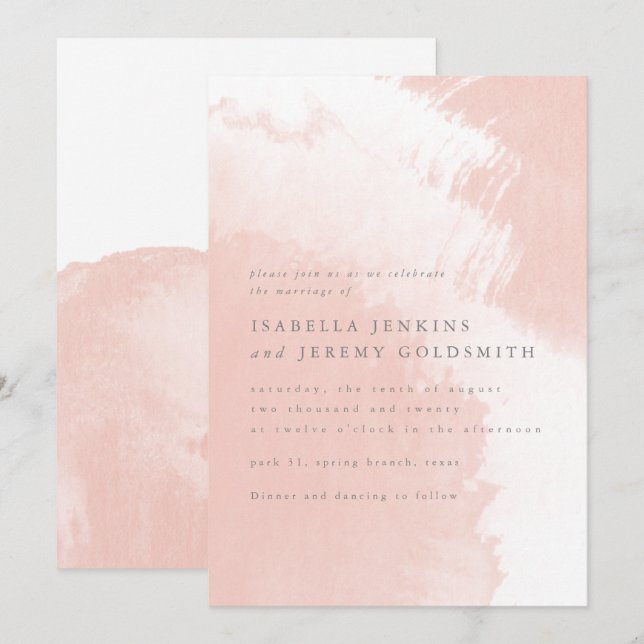 Blush pink elegant chic watercolor wedding invitation (Front/Back)