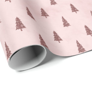 Blush Pink Elegant Christmas Trees Gift Wrapping Paper